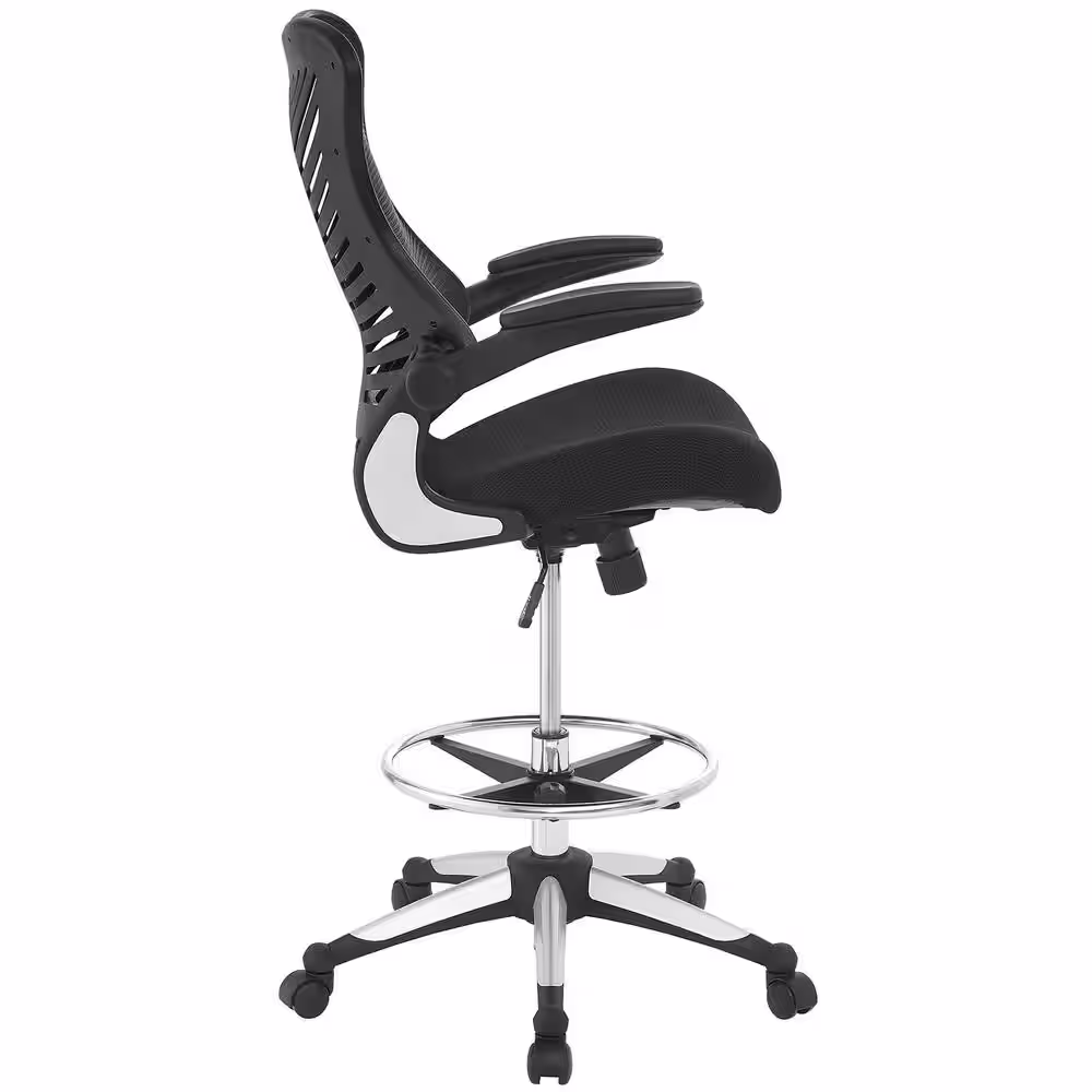 MODWAY Charge 27.5 in. Width Big and Tall Black Mesh Drafting Chair with Swivel Seat