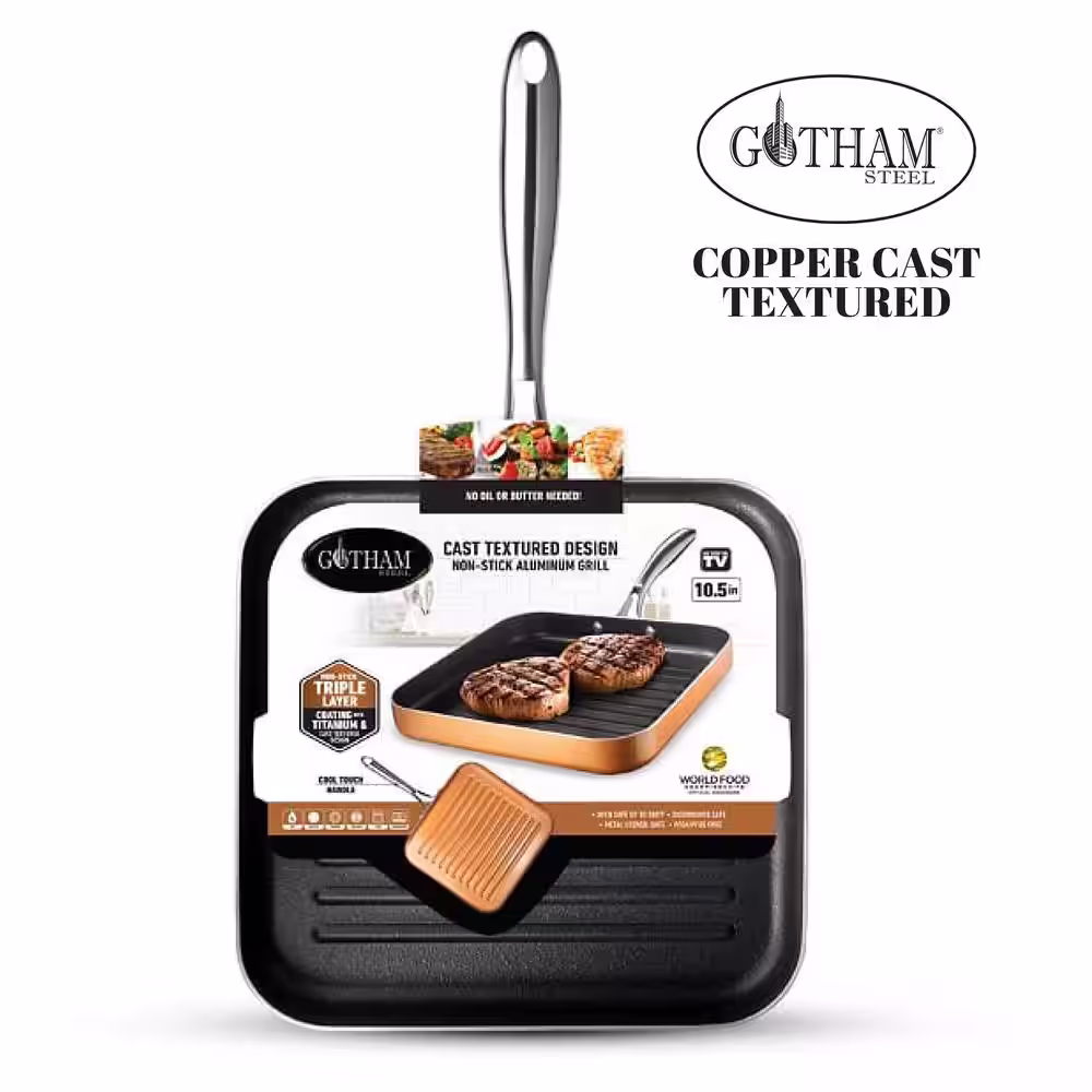 Gotham Steel 10.5 in. Copper Cast Textured Surface Aluminum Non-Stick Grill Pan