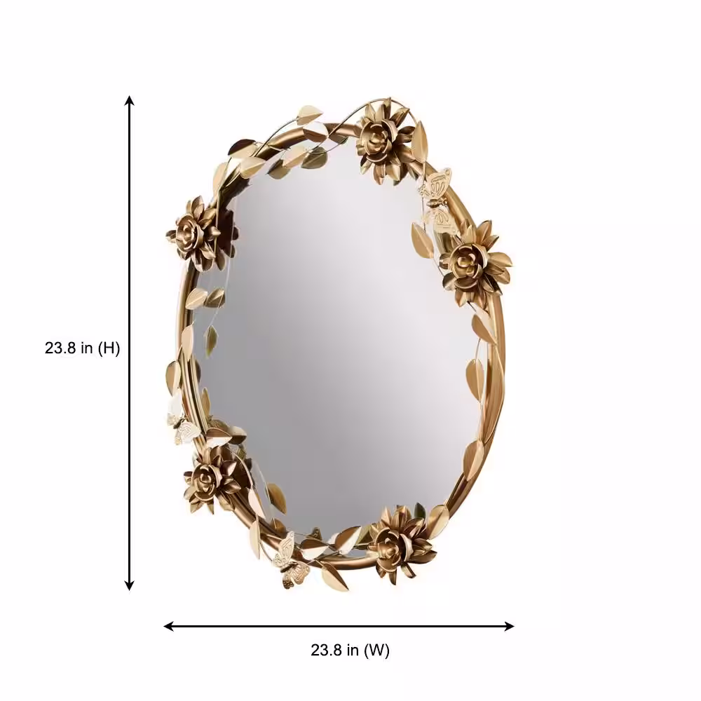 StyleWell Kids Medium Round Ornate Gold Leaf Mirror with Flowers and Butterflies (24 in.)