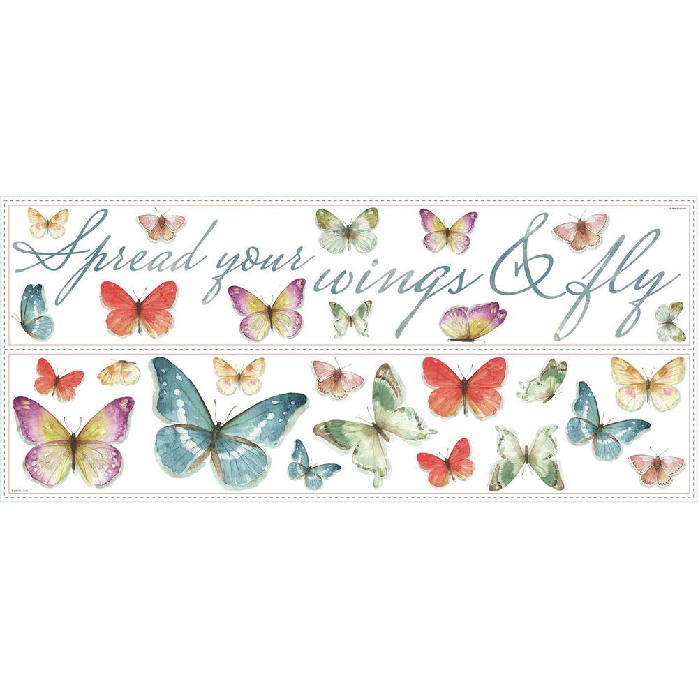 RoomMates 5 in. x 11.5 in. Lisa Audit Butterfly Quote 28-Piece Peel and Stick Wall Decals