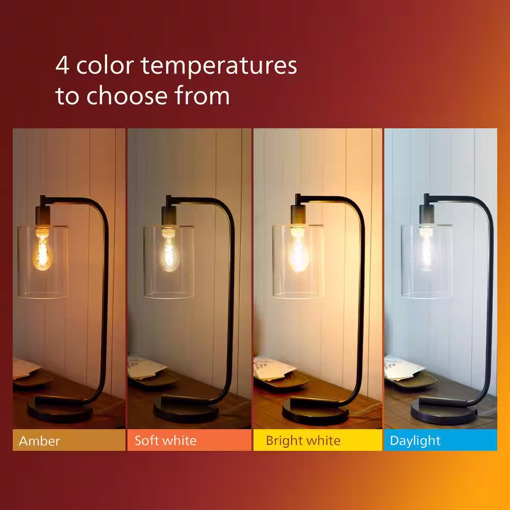 Philips 75-Watt Equivalent ST19 Clear Glass Dimmable E26 Vintage Edison LED Light Bulb Soft White with Warm Glow 2700K (4-Pack)