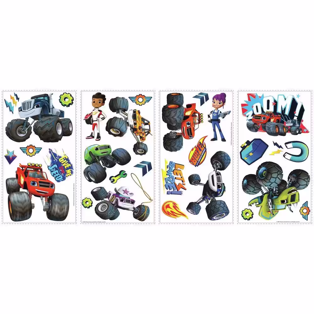 RoomMates 5 in. W x 11.5 in. H Blaze and the Monster Machines 28-Piece Peel and Stick Wall Decal