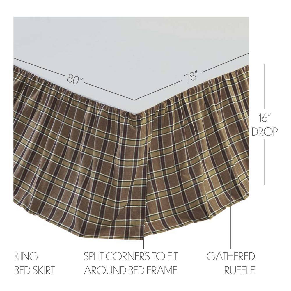 VHC Brands Wyatt 16 in. Moss Green Khaki Black Plaid King Bed Skirt