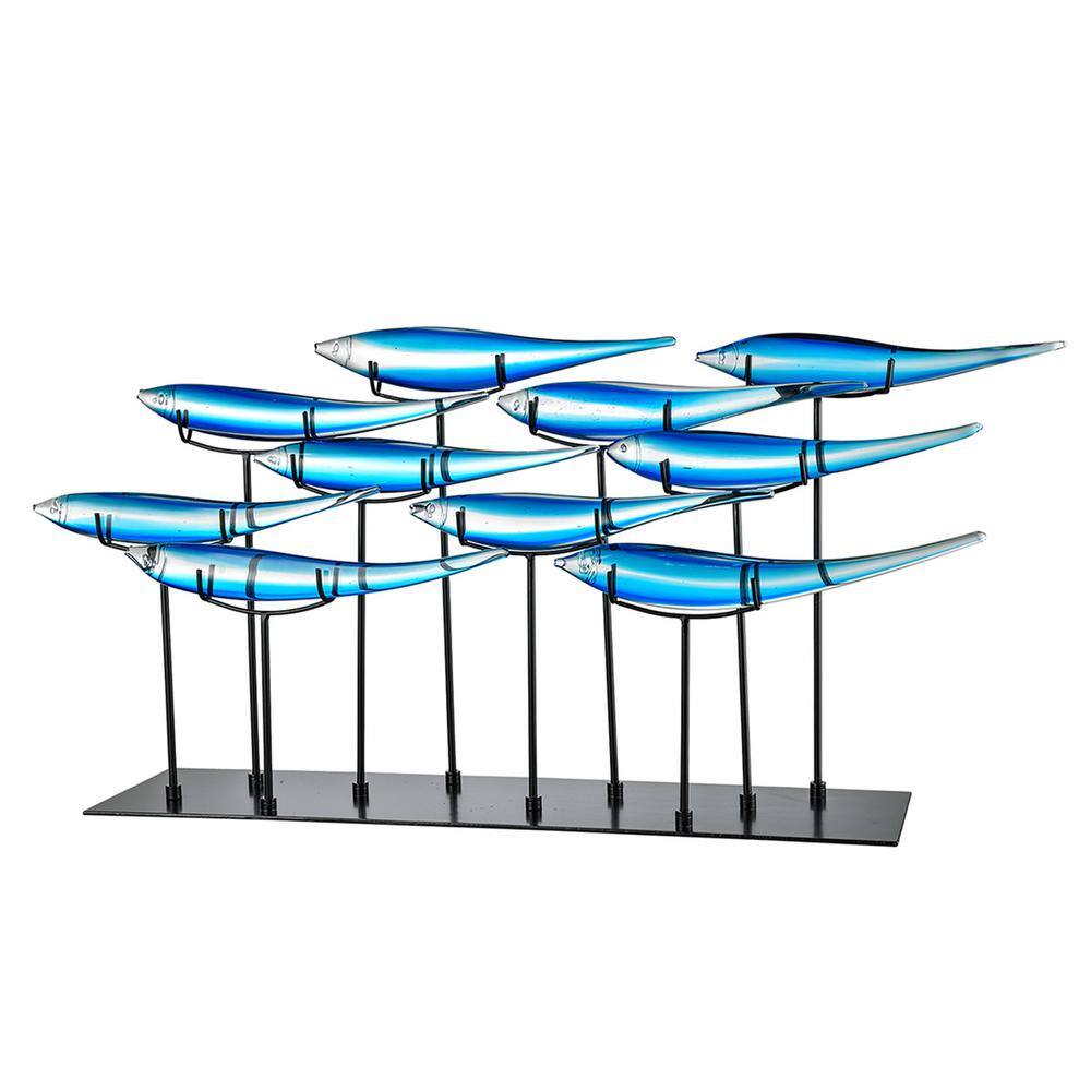 Dale Tiffany 19 in. 10 Blue Fish Handcrafted Irregular Art Glass Figurine