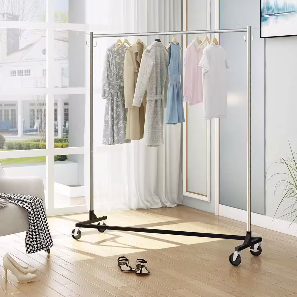 None Black Iron Garment Clothes Rack 59 in. W x 68 in. H