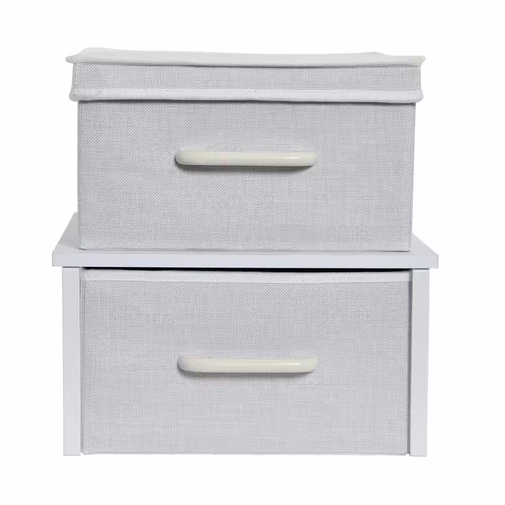 HOUSEHOLD ESSENTIALS Set of 2 White Stacking Cube Storage Bins with Laminate Top