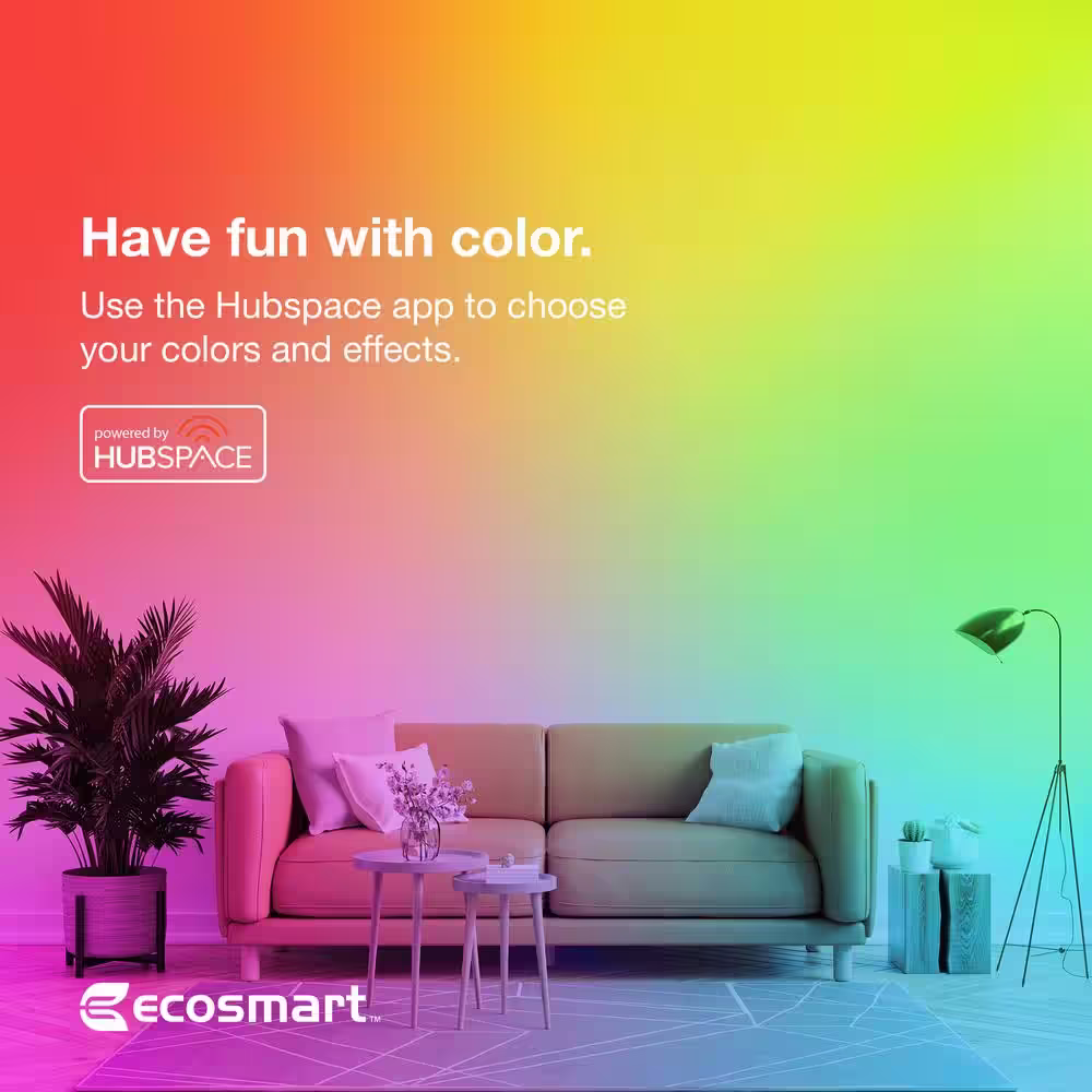 EcoSmart 65-Watt Equivalent Smart BR30 Color Changing CEC LED Light Bulb with Voice Control (1-Bulb) Powered by Hubspace