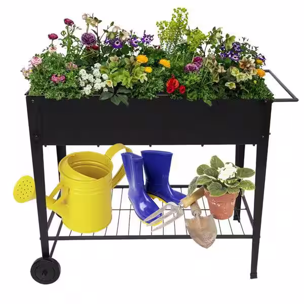 Sudzendf 36.2 in. W Black Metal Garden Bed Cart with Legs, Wheels
