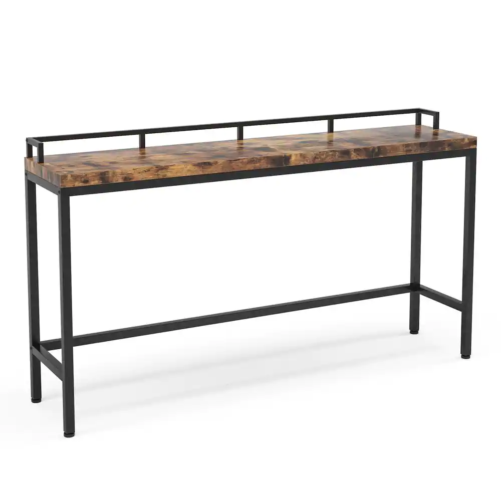BYBLIGHT Elson 70.9 in. Rustic Brown Rectangle Wood Console Table Sofa Table Entryway Table Bar Table with Removable Fence