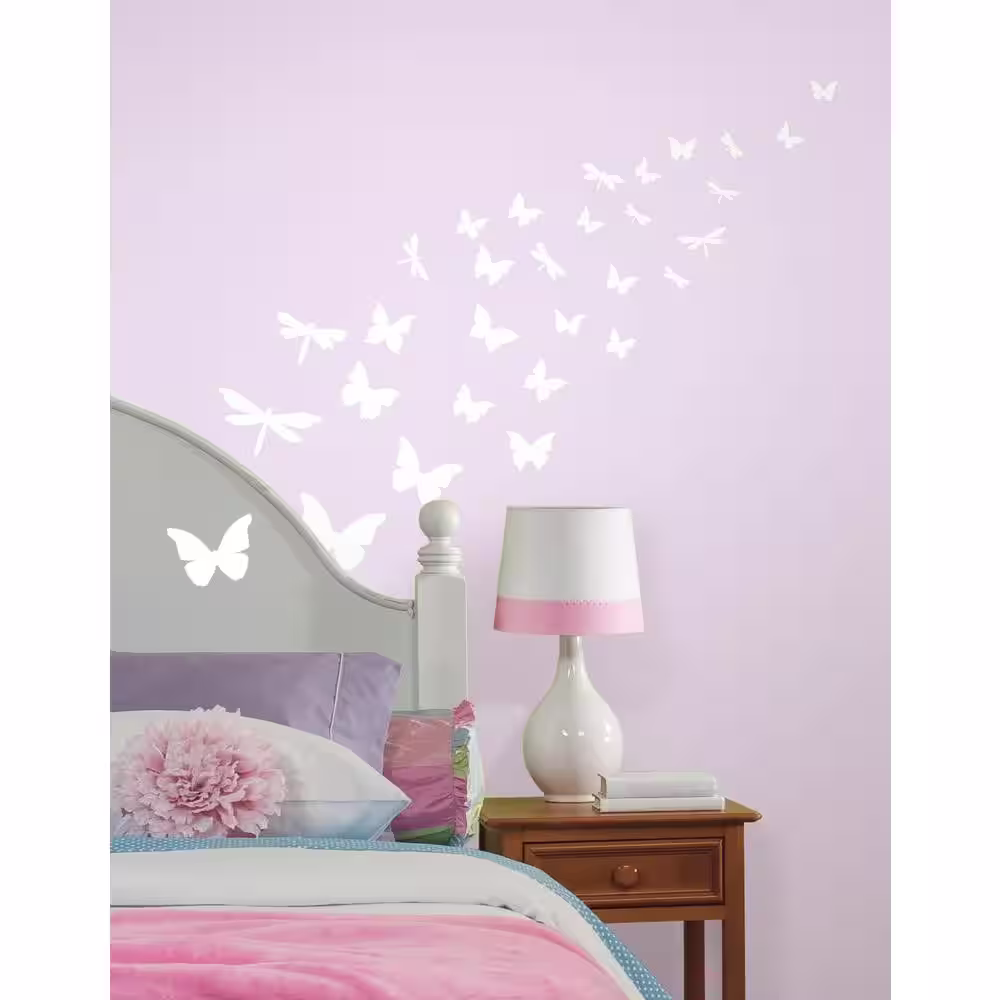 RoomMates 10 in. x 18 in. Butterfly and Dragonfly Glow in the Dark 80-Piece Wall Decal