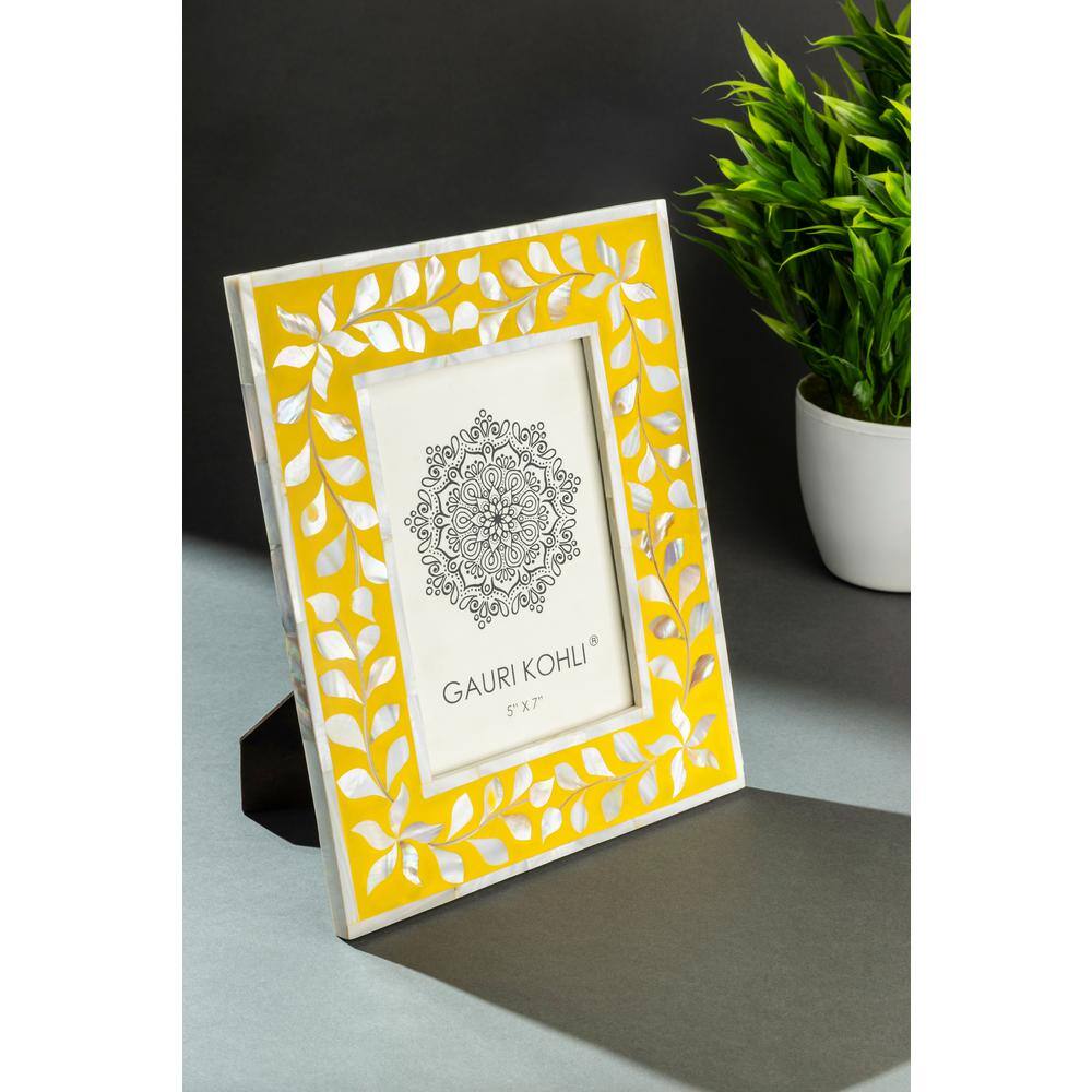 GAURI KOHLI 5 in. x 7 in. Rustic Yellow Jodhpur Mother of Pearl Picture Frame