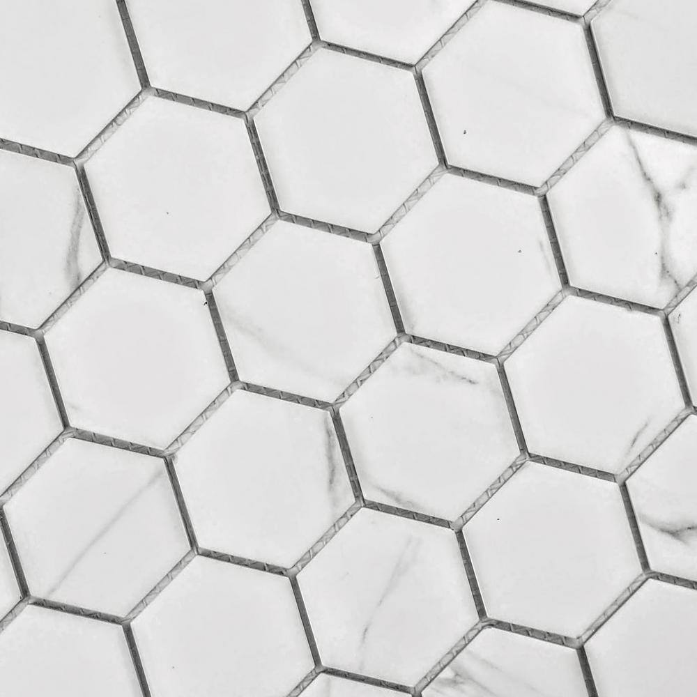 ABOLOS Monet Calacatta White Hexagon Mosaic 11 in. x 13 in. Glazed Porcelain Wall & Pool Tile (10 Sq. Ft./Case)