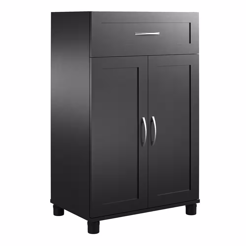 None Lory 23.46 in. W, Framed 2 Door/1 Drawer Base Cabinet, Black, Wood Closet System