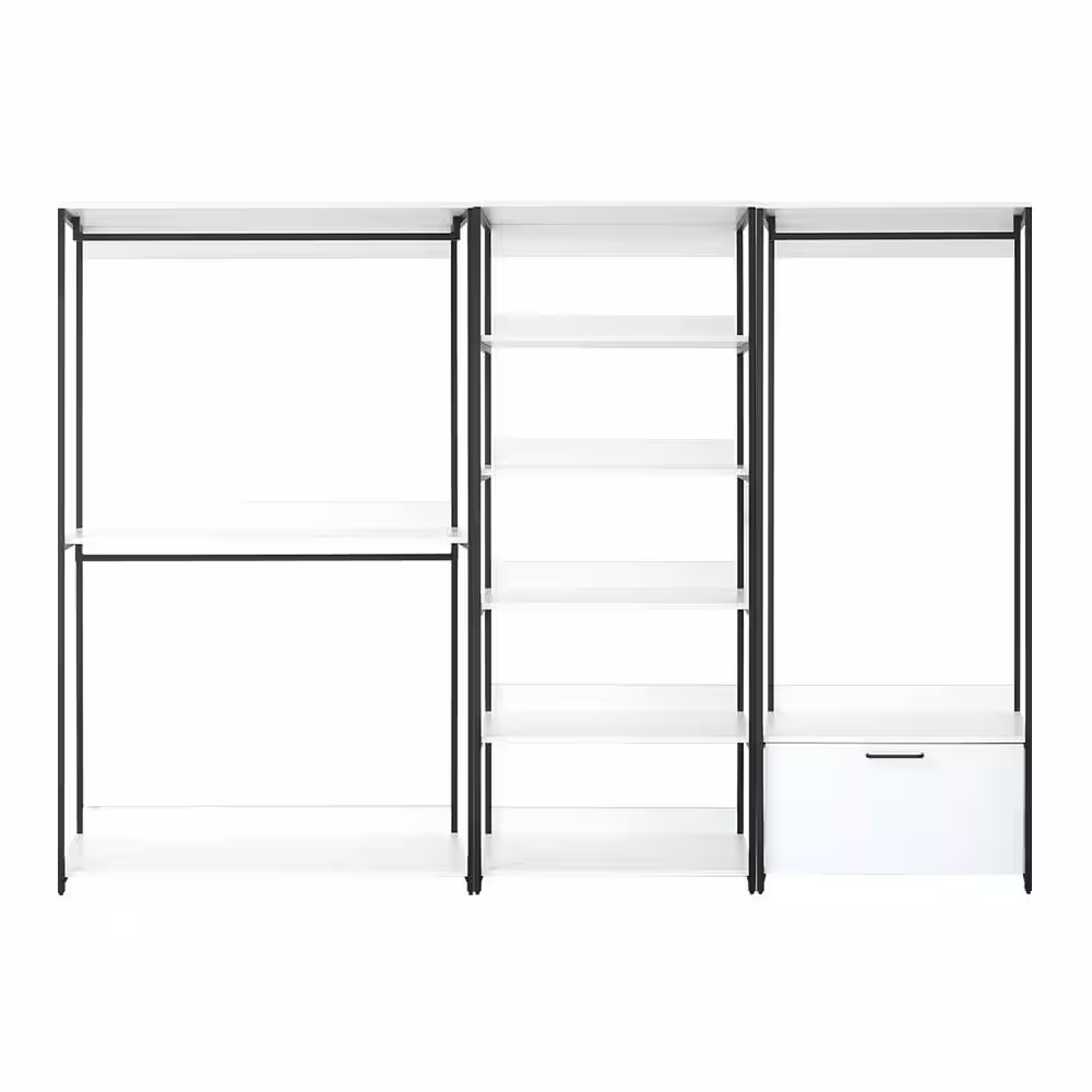None Fiona 111 in. W White Freestanding Walk in Wood Closet System with Metal Frame