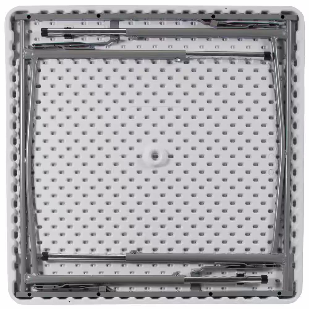 None 33.5 in. Granite White Plastic Tabletop Metal Frame Folding Table
