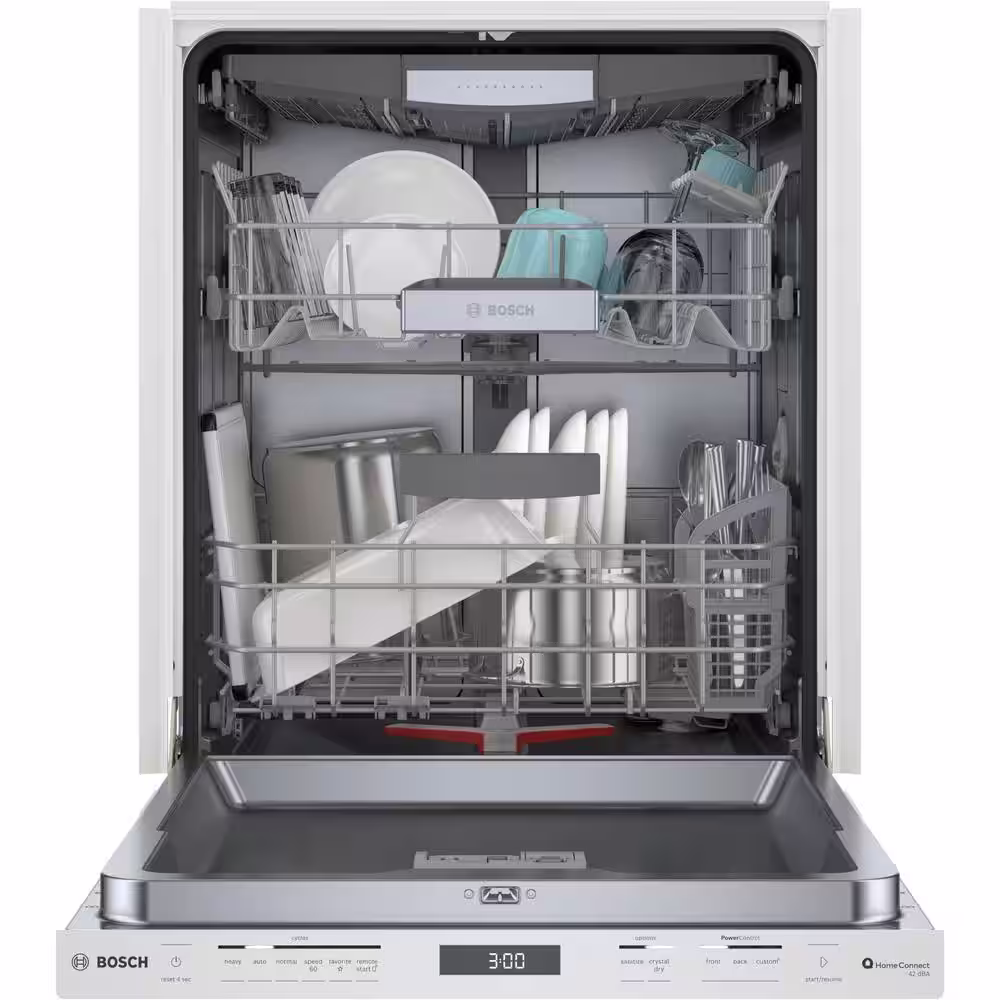 Bosch 800 Series 24 in. White Top Control Tall Tub Pocket Handle Dishwasher with Stainless Steel Tub, 42 dBA