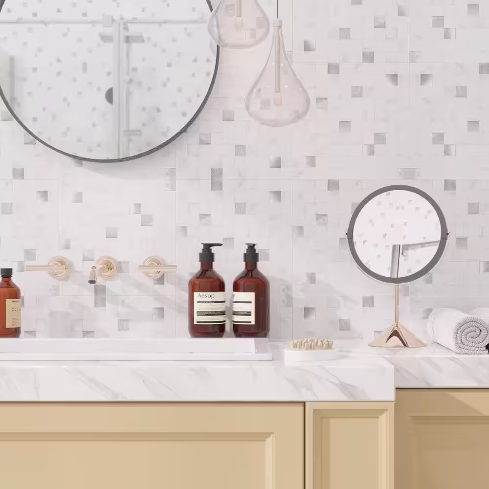 AVANT DECOR Mosaic White Marble 9.92 in. x 9.92 in. PVC Peel and Stick Tile Backsplash (5.47 sq. ft. Per Case/8-Pack Size)