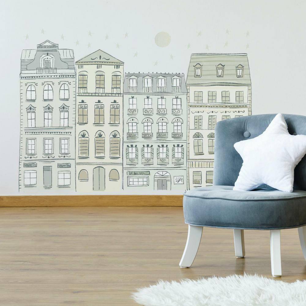 RoomMates Illustrated Townhouses Peel and Stick Giant Wall Decals