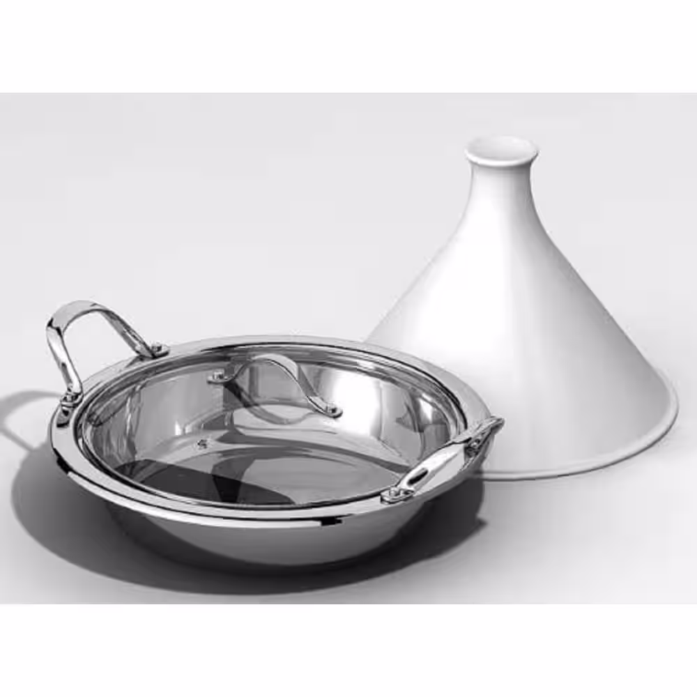 Cooks Standard Large 14 in. Multi-Ply Clad Stainless Steel Induction Tagine Wok with 2 Handle and Extra Glass Lid