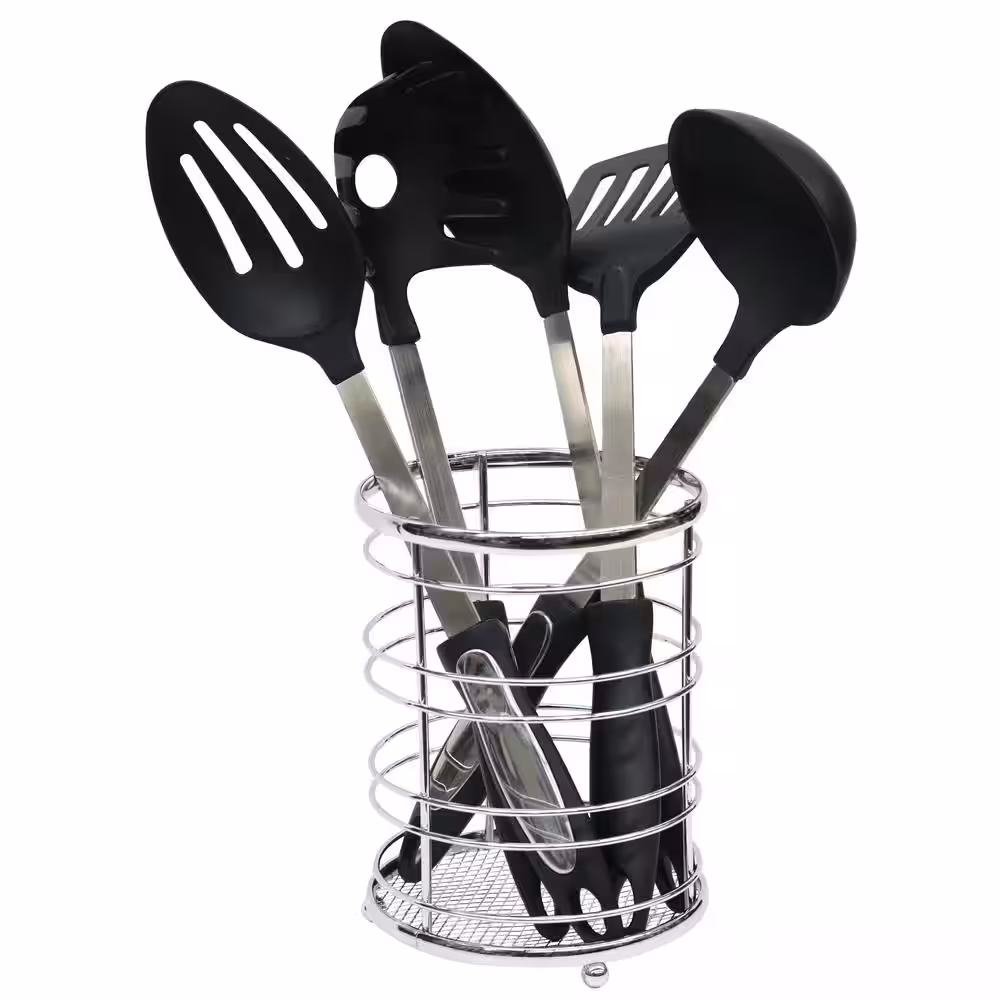Home Basics 4.75 in. x 4.75 in. x 8.5 in. Chrome Cutlery Holder