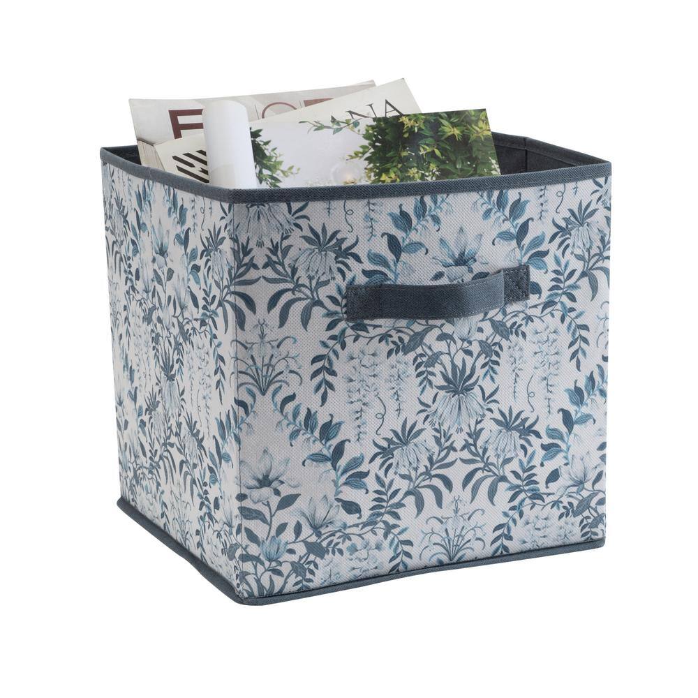 Laura Ashley Blue Collapsible 12 in. Cube Storage Bin in Parterre