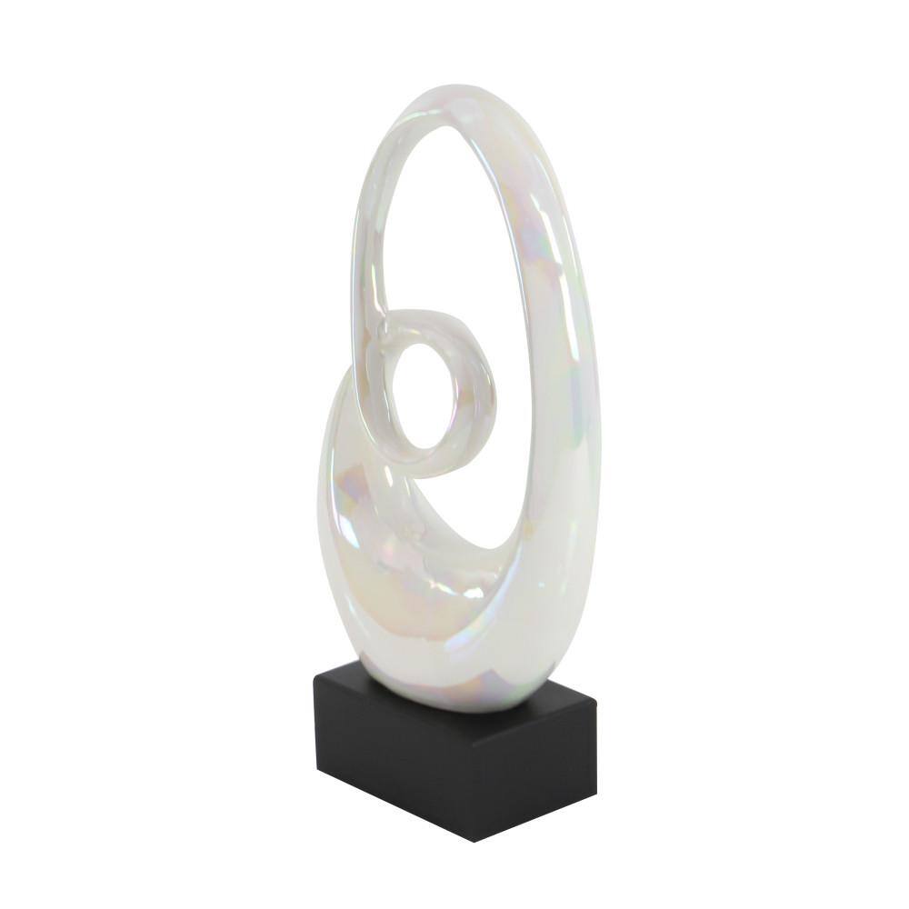 Litton Lane White Ceramic Swirl Abstract Sculpture with Black Base