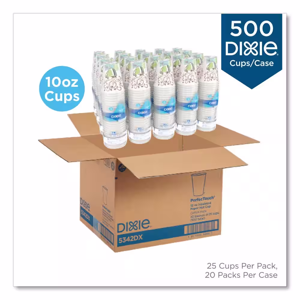 DIXIE PerfecTouch 10 oz. Disposable Paper Cups, Hot Drinks, Coffee Haze Design, 25-Sleeve, 20-Sleeves/Carton