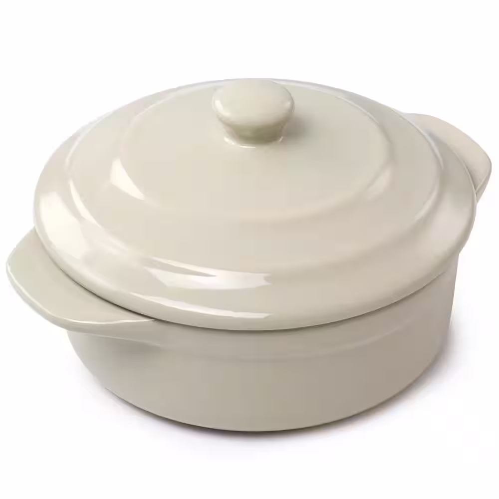 None Stoneware Round Mini Casserole with Lid in Beige