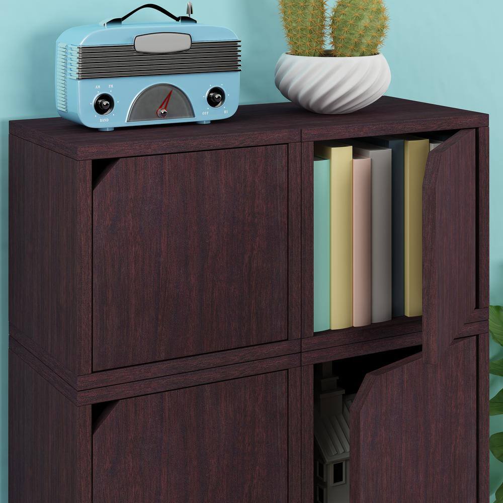 Way Basics 12.6 in. H x 13.4 in. W x 11.2 in. D Royal Walnut Eco Stackable Storage Cube Organizer with Door