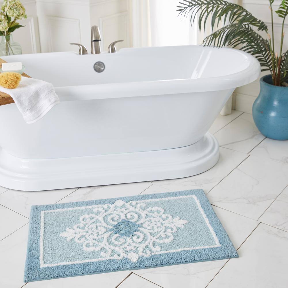 Mohawk Home Horizon Griffin Sea 17 in. x 24 in. Polyester Machine Washable Bath Mat