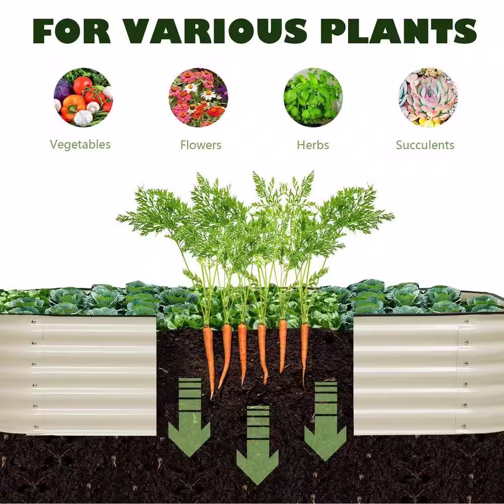 None 71 in. x 35 in. x 17 in. Beige 9-in-1 Modular Metal Raised Garden Bed Kit