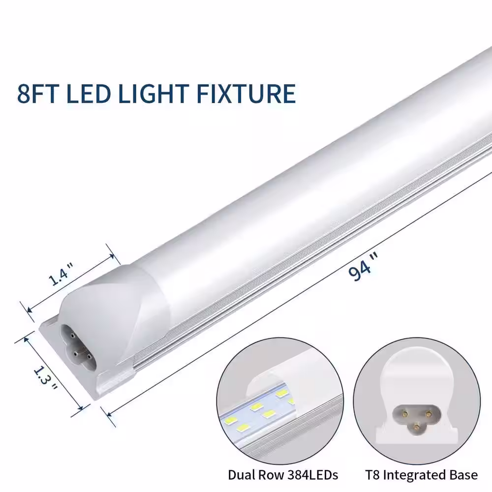 Viribright 210-Watt 96 in. Equivalent Linear T8 Tube LED Tubular Bulb (Frosted) (5000K) (10-Pack)