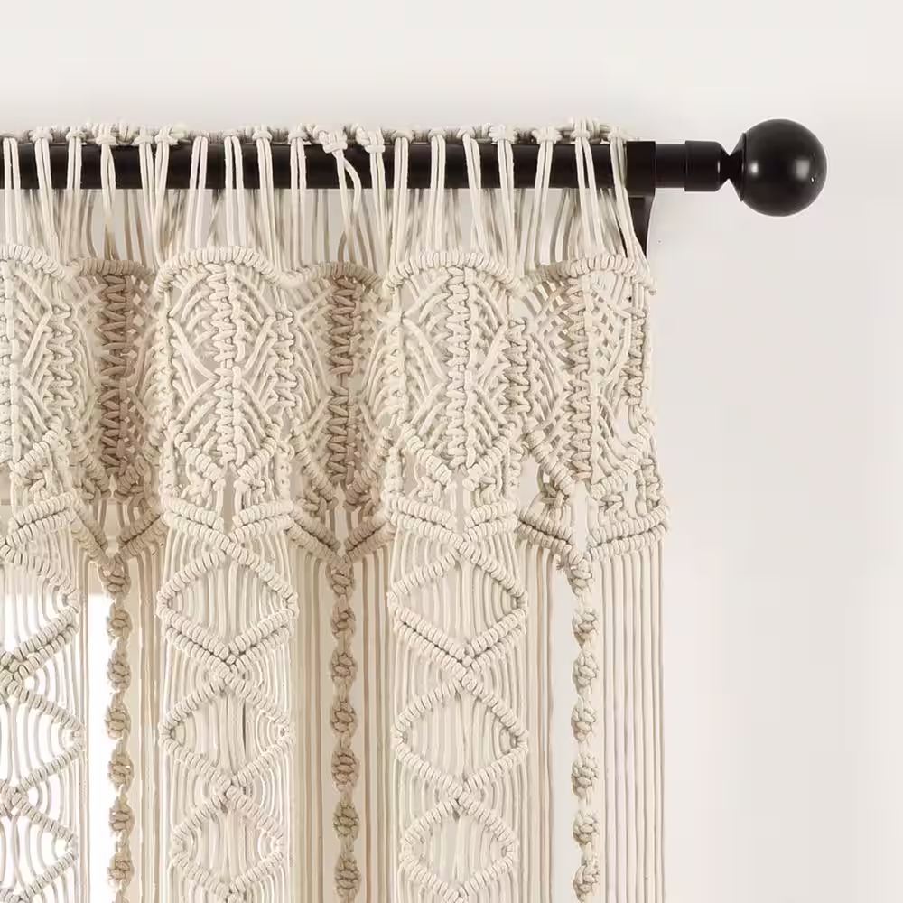 None Boho Macrame Window Curtain Panels Single Neutral 40X84