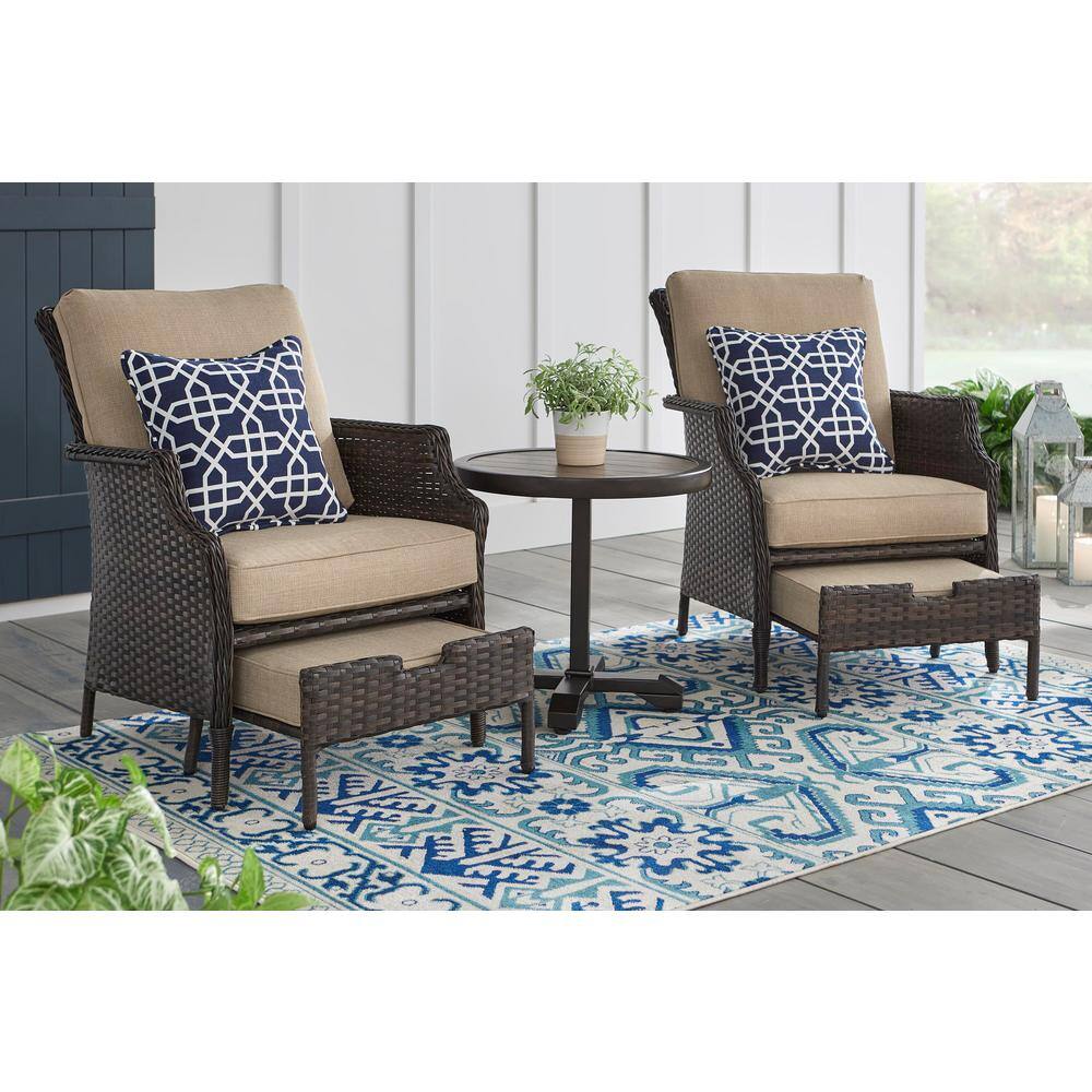 Hampton Bay Grayson 5-Piece Brown Wicker Outdoor Patio Small Space Seating Set with CushionGuard Almond Tan Cushions