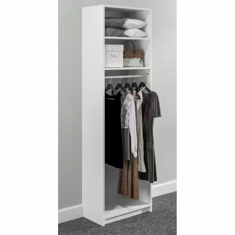 SimplyNeu 14 in. D x 25.375 in. W x 84 in. H White Medium Hanging Tower Wood Closet System Kit