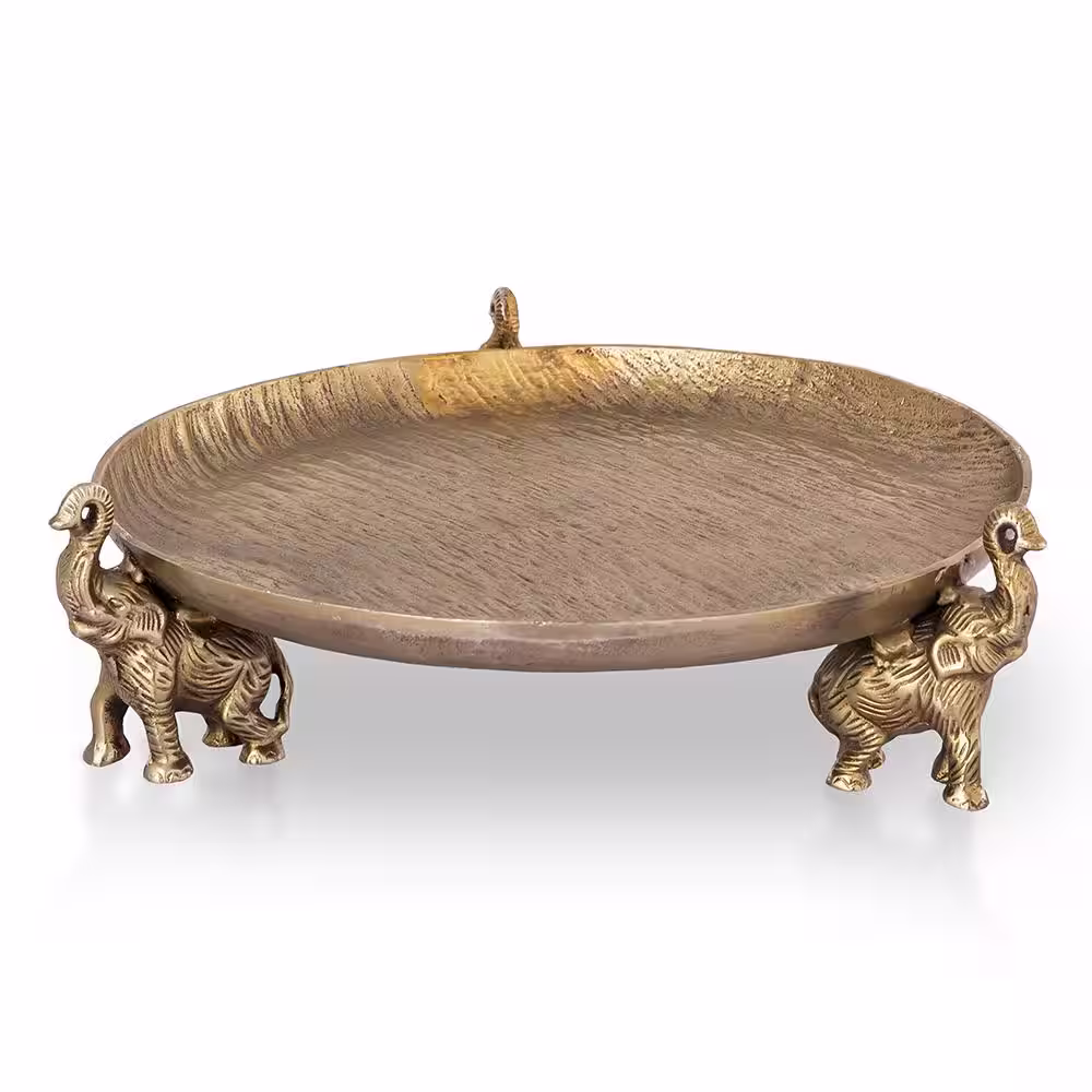 None Gold Elephant Trio Decorative Tray