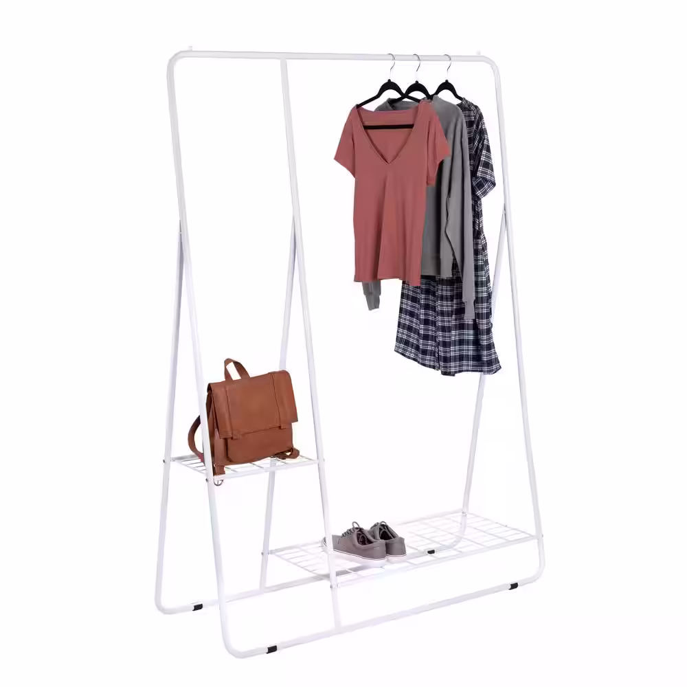 Honey-Can-Do White Steel Clothes Rack with Shelves 40 in. W x 66.7 in. H
