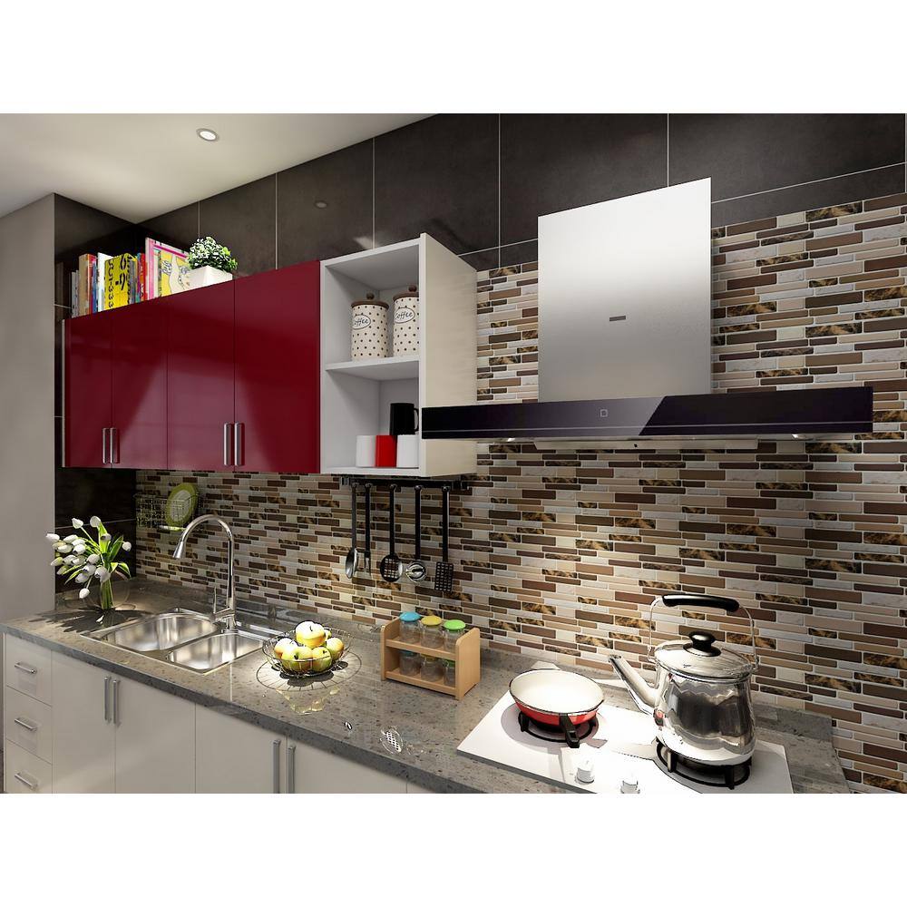Art3d 12 in. x 12 in. Vinyl Peel and Stick Backsplash in Tan Marble