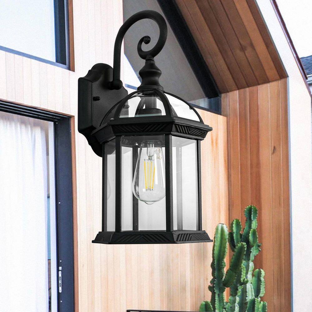 YANSUN 1-Light Black Waterproof Outdoor Porch Light Wall Sconce Light with Clear Glass Shade (2-Pack)