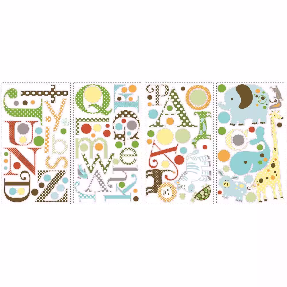 RoomMates 10 in. x 18 in. Animal Alphabet 107-Piece Peel and Stick Wall Decals