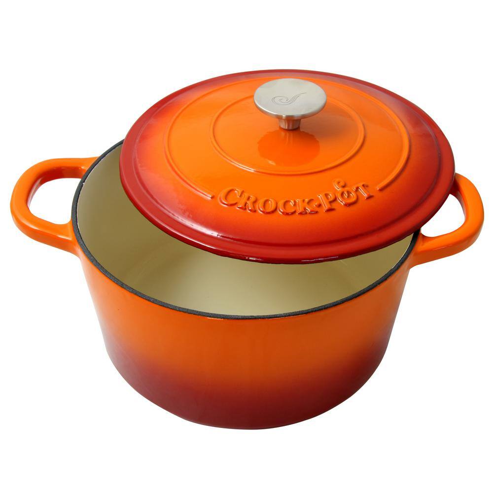 Crock-Pot Artisan 5 qt. Round Cast Iron Nonstick Dutch Oven in Sunset Orange with Lid