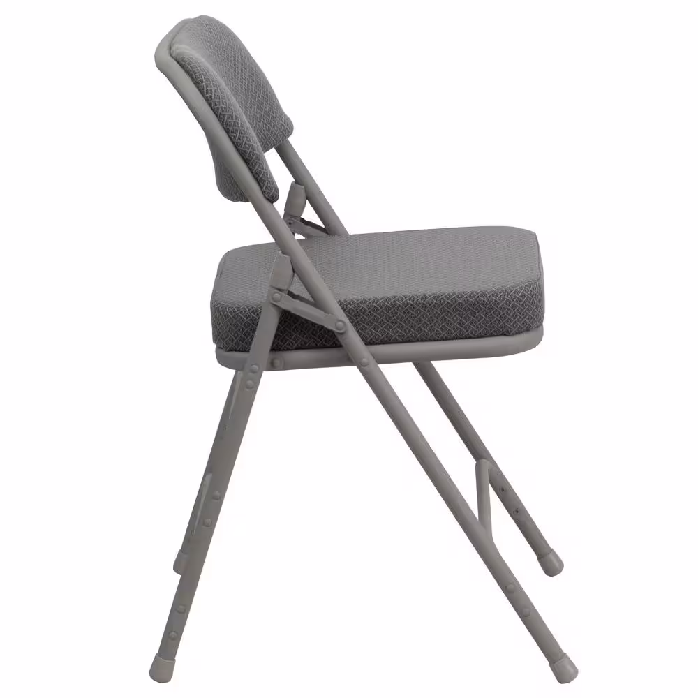 Flash Furniture Hercules Series Premium Curved Triple Braced & Double Hinged Gray Fabric Upholstered Metal Folding Chair