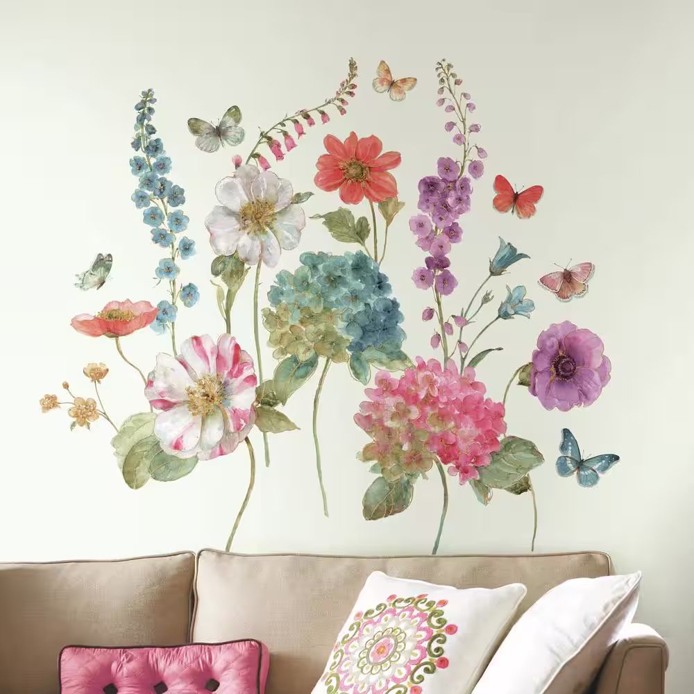 RoomMates 5 in. x 19 in. Lisa Audit Garden Flowers 25-piece Peel and Stick Giant Wall Decals