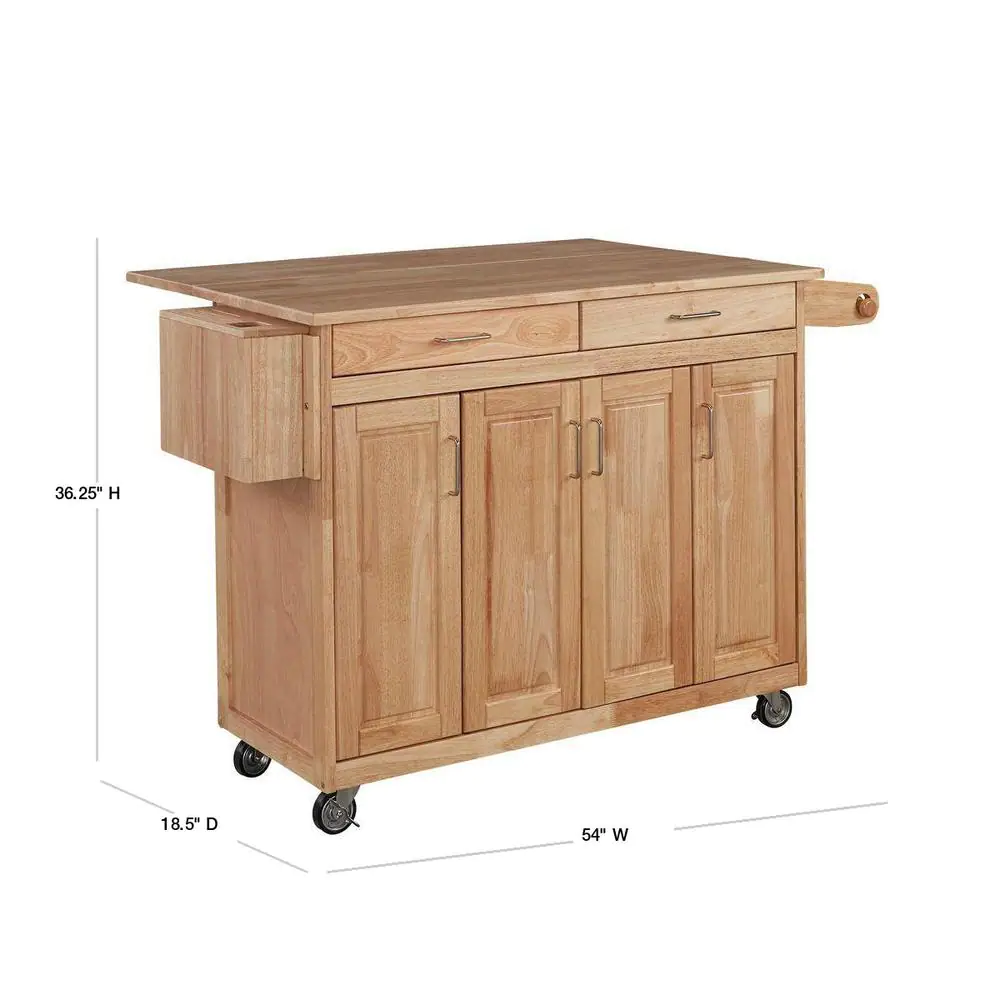 HOMESTYLES Natural Wood Kitchen Cart with Breakfast Bar