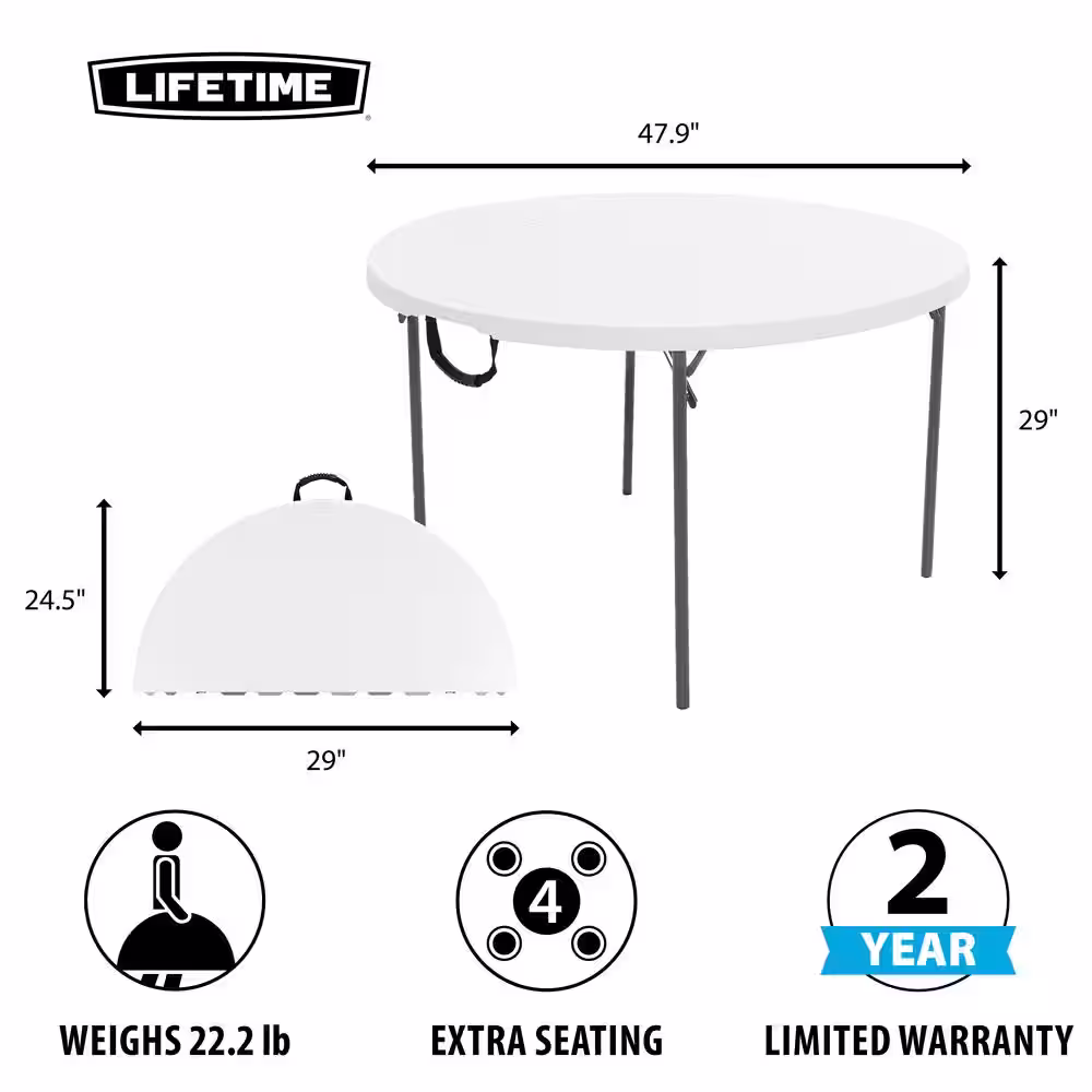 Lifetime 48 in. White Plastic Fold-in-Half Folding Card Table