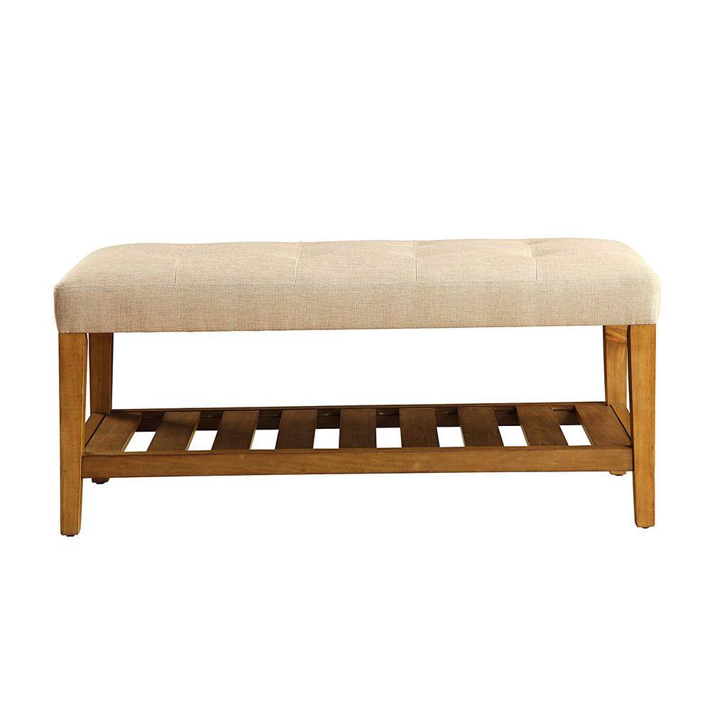 Acme Furniture Charla Beige and Oak Storage Bench