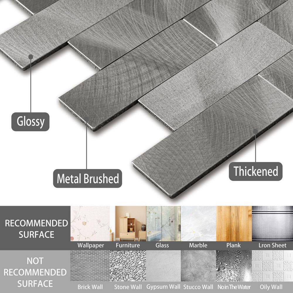 None Dark Gray 12 in. x 12 in. x 0.16 in. Metal Peel and Stick Tile (5 sq. ft./5-Sheets)