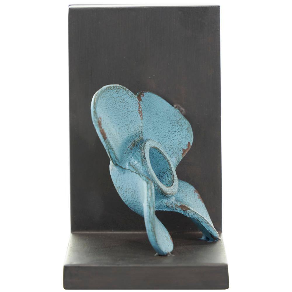 Litton Lane Teal Metal Distressed Propeller Boat Bookends with Brown L-Shaped Stands (Set of 2)