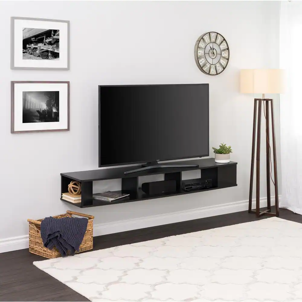 Prepac 70 in. Black Composite Floating TV Stand Fits TVs Up to 75 in. with Wall Mount Feature