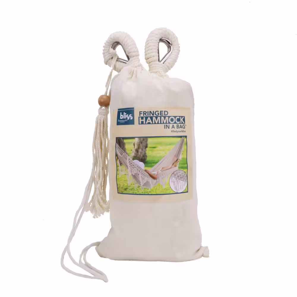 BLISS HAMMOCKS 9.3 ft. Portable Cotton Hammock Bed, Hammock in a Bag with Fringe